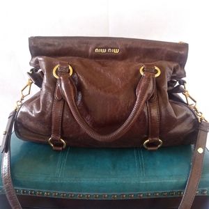 Miu Miu Vitello Lux Bow Satchel - Brown